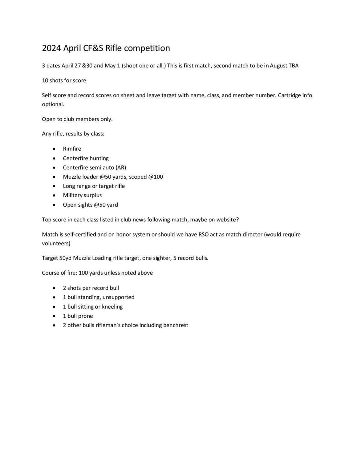 2024 Spring Club Rifle Competition Cascade Field & Stream Club